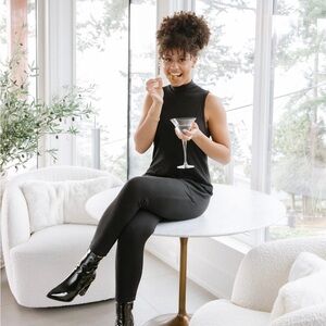 Smash + Tess Jacquie Black Sleeveless Mock Neck Romper XL